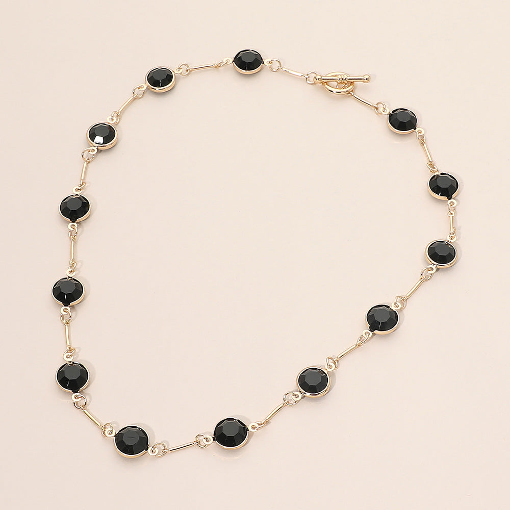 Round Stone Link Toggle Necklace
