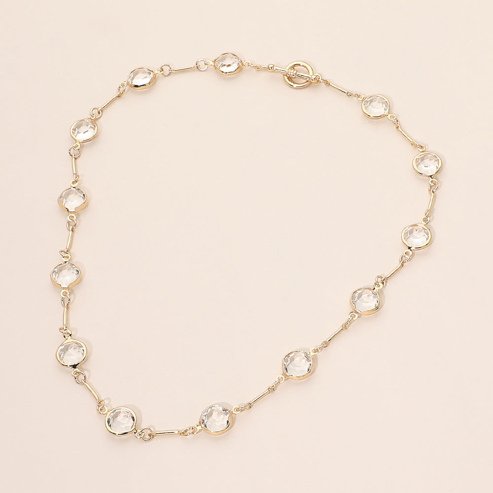 Round Stone Link Toggle Necklace