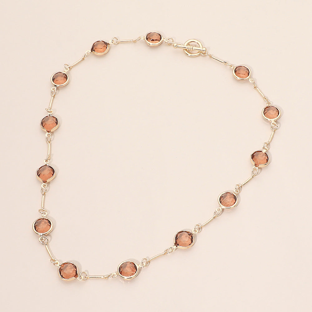 Round Stone Link Toggle Necklace