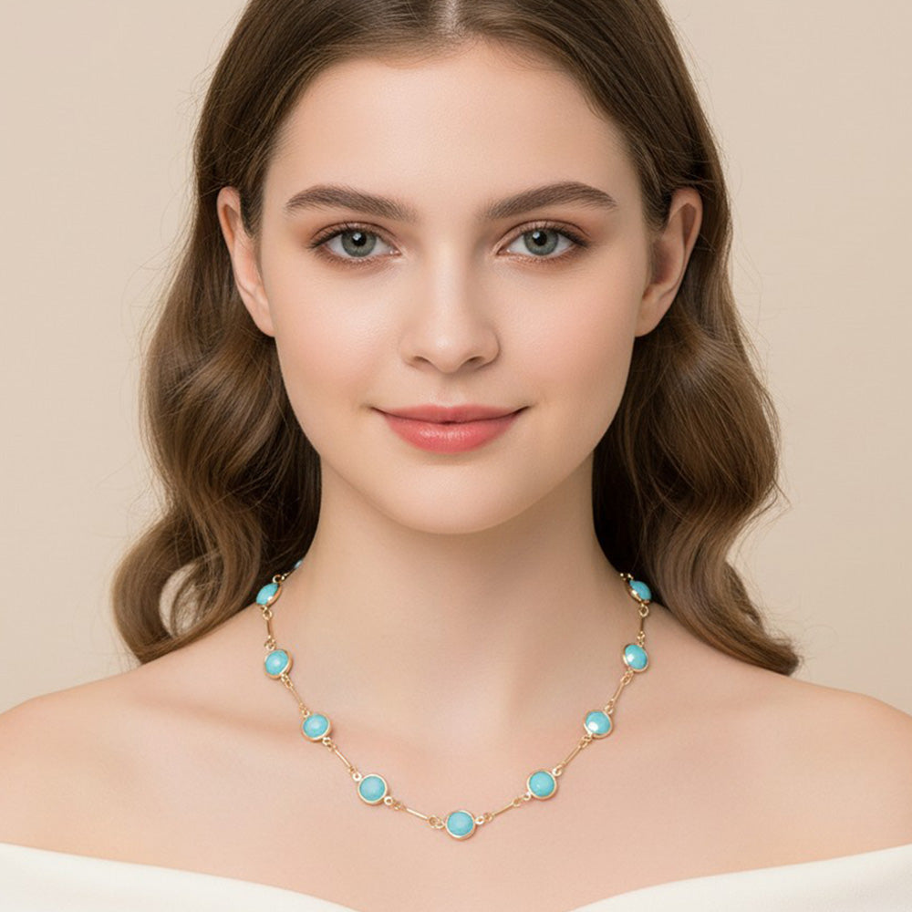 Round Stone Link Toggle Necklace