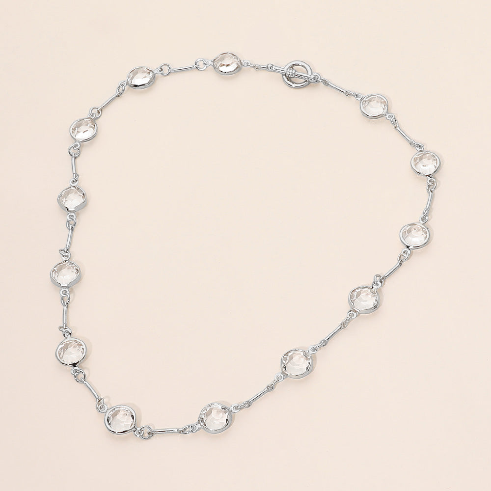 Round Stone Link Toggle Necklace