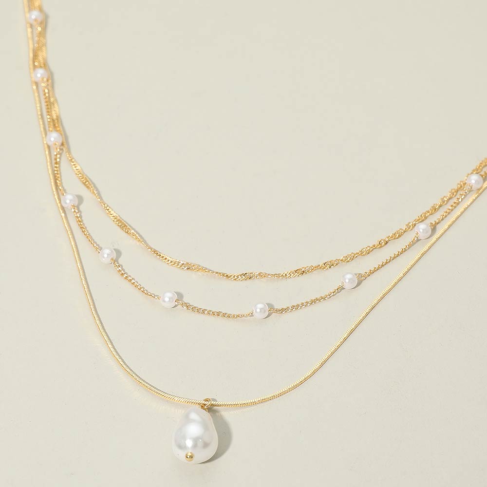 Pearl Pendant Accent Layered Pearl Chain Necklace