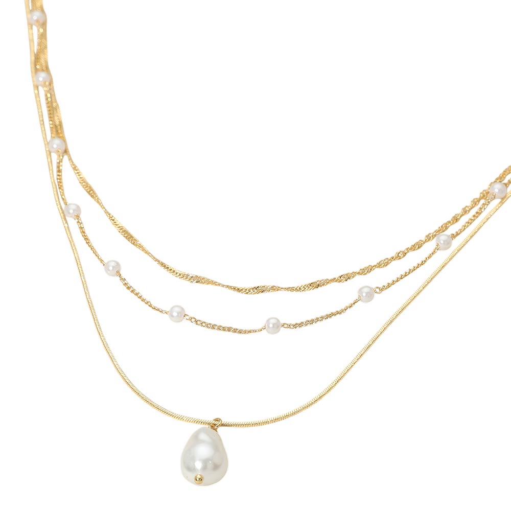 Pearl Pendant Accent Layered Pearl Chain Necklace