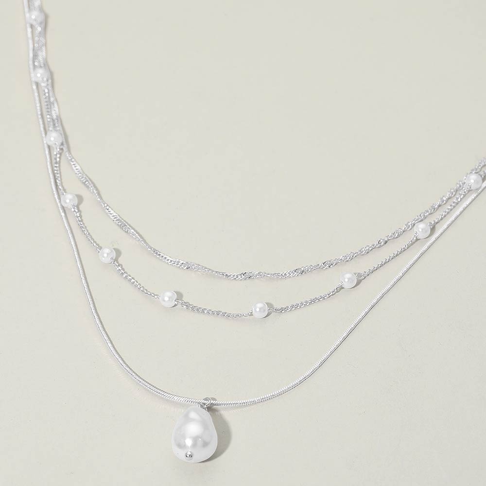 Pearl Pendant Accent Layered Pearl Chain Necklace