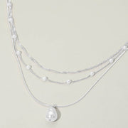 Pearl Pendant Accent Layered Pearl Chain Necklace