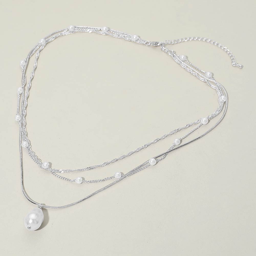 Pearl Pendant Accent Layered Pearl Chain Necklace