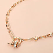Baguette Stone Pave Accent Carabiner Link Chunky Chain Necklace