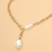 Chunky Irregular Pearl Drop Chain Necklace
