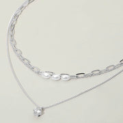 Stone Cluster Pendant Accent Pearl Beaded Paperclip Chain Layered Necklace