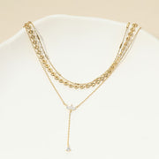 18K Gold Dipped Marquise Stone Cluster Triangle Cluster Lariat Drop Accent Mixed Chain Layered Necklace