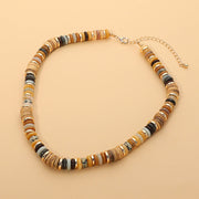 Boho Flat Natural Stone Wooden Beaded Necklace