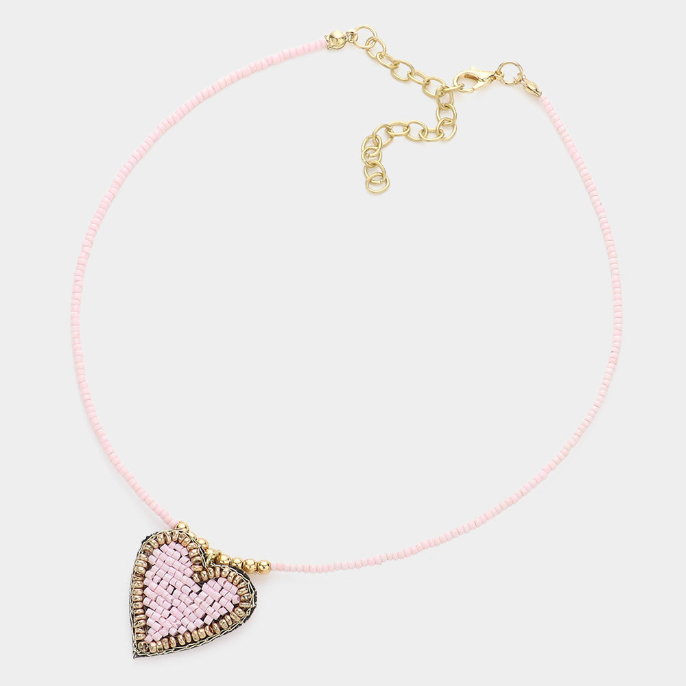 Felt Back Beaded Heart Pendant Necklace