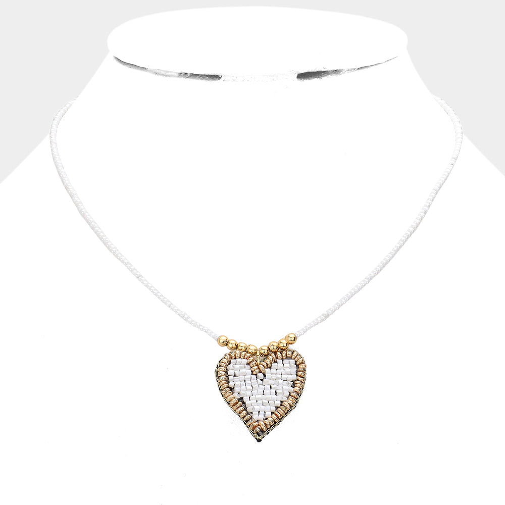 Felt Back Beaded Heart Pendant Necklace