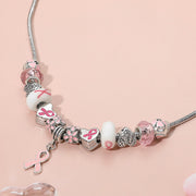 Pink Ribbon Charm Accent Multi Beaded Necklace