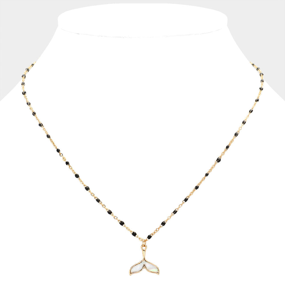 Mother Of Pearl Beads Station Whale Tail Pendant Necklace