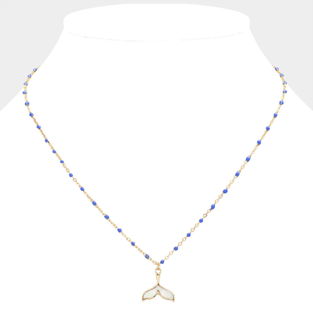 Mother Of Pearl Beads Station Whale Tail Pendant Necklace