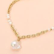 18K Gold Dipped Freshwater Pearl Pendant Asymmetrical Chain Necklace