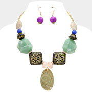 Shell Pendant Pointed Wood Natural Stone Beaded Bib Necklace