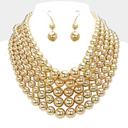Metal Ball Multi Strand Bib Necklace