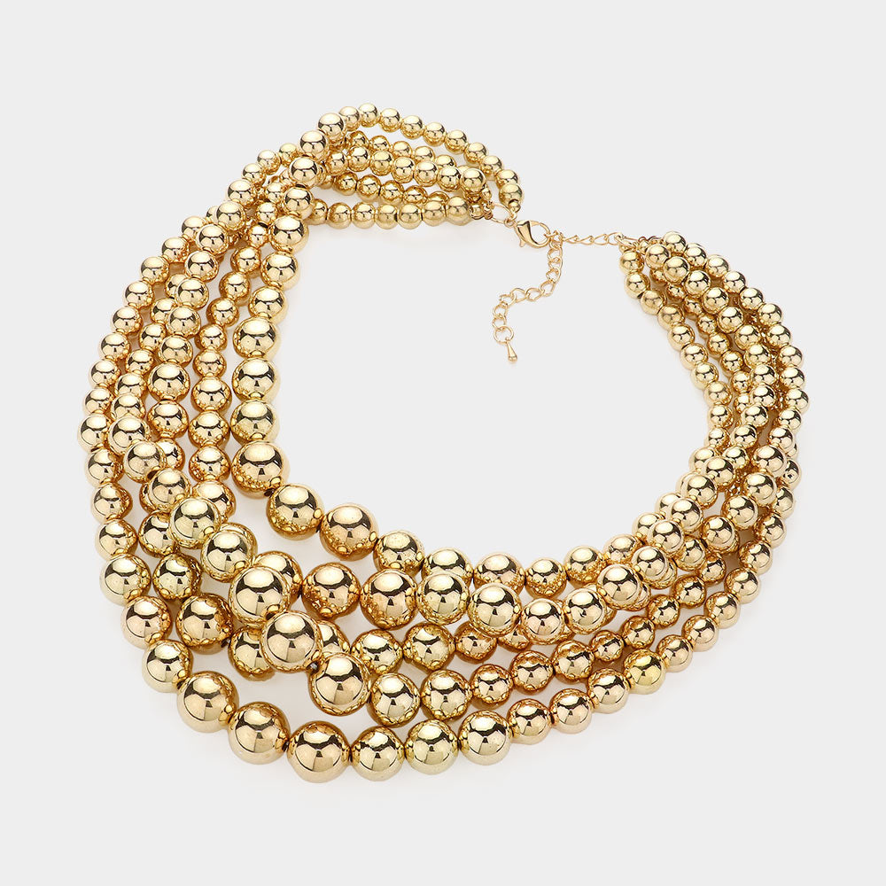 Metal Ball Multi Strand Bib Necklace