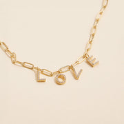 Semi Fine Collection - 18K Gold Dipped Brass Metal LOVE Monogram Charm Paperclip Chain Necklace