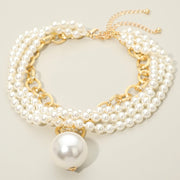2PCS - Chunky Pearl Pendant Layered Pearl Beaded Strand Necklaces
