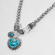 Heart Stone Pendant Antique Metal Necklace