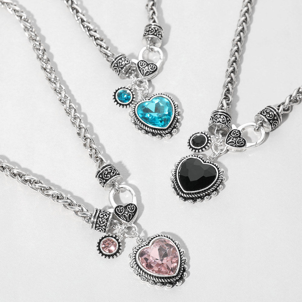 Heart Stone Pendant Antique Metal Necklace