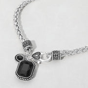 Rectangular Stone Pendant Antique Metal Necklace