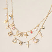 2PCS - Metal Fish Palm Tree Bow Cowboy Boot Sea Turtle Pearl Heart Cross Ceramic Ball Charm Station Necklace