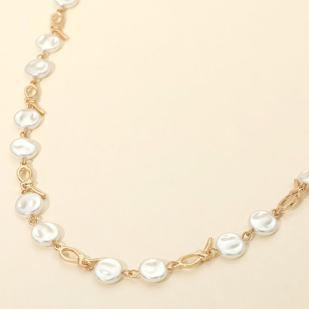 Pearl Disc Abstract Charm Link Necklace