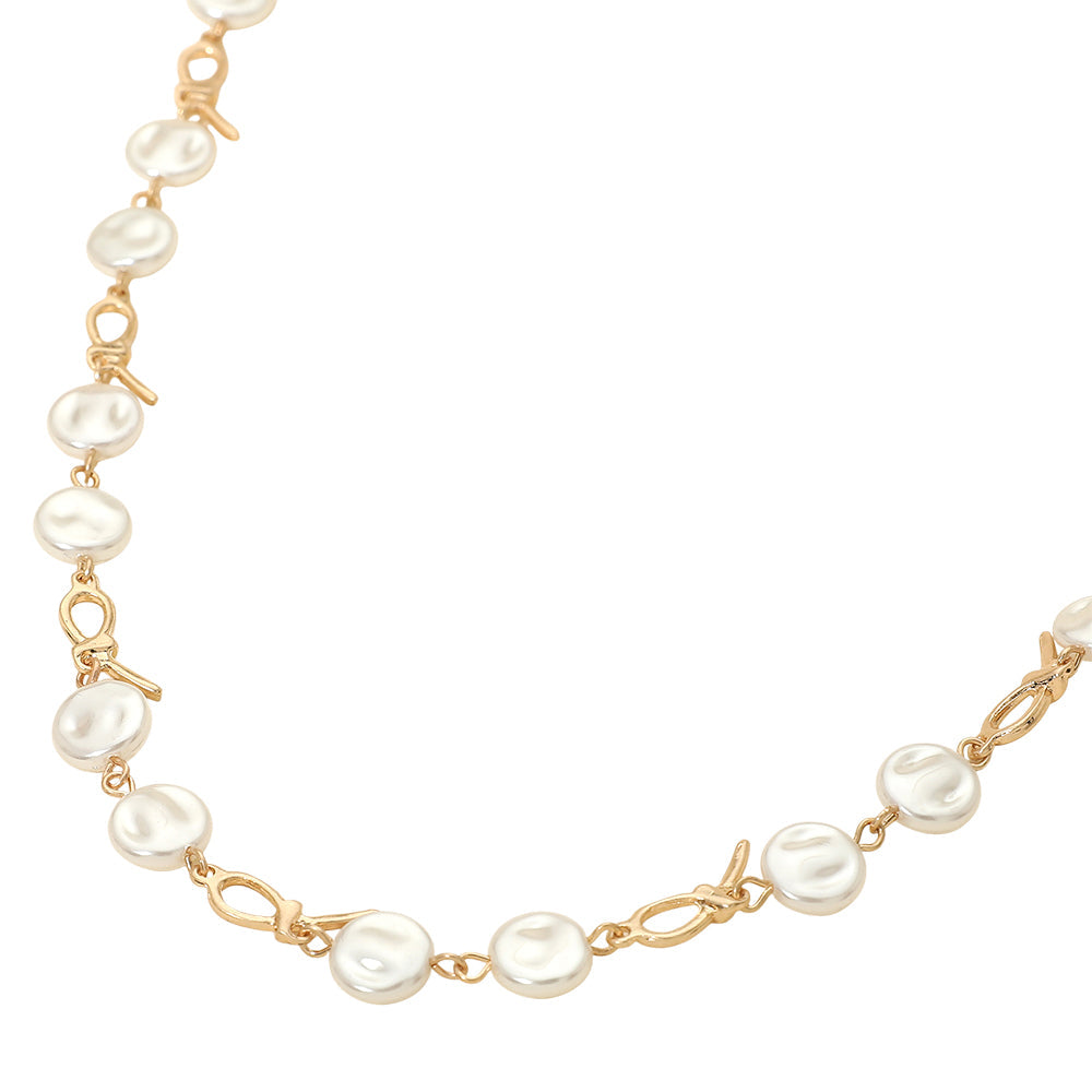Pearl Disc Abstract Charm Link Necklace
