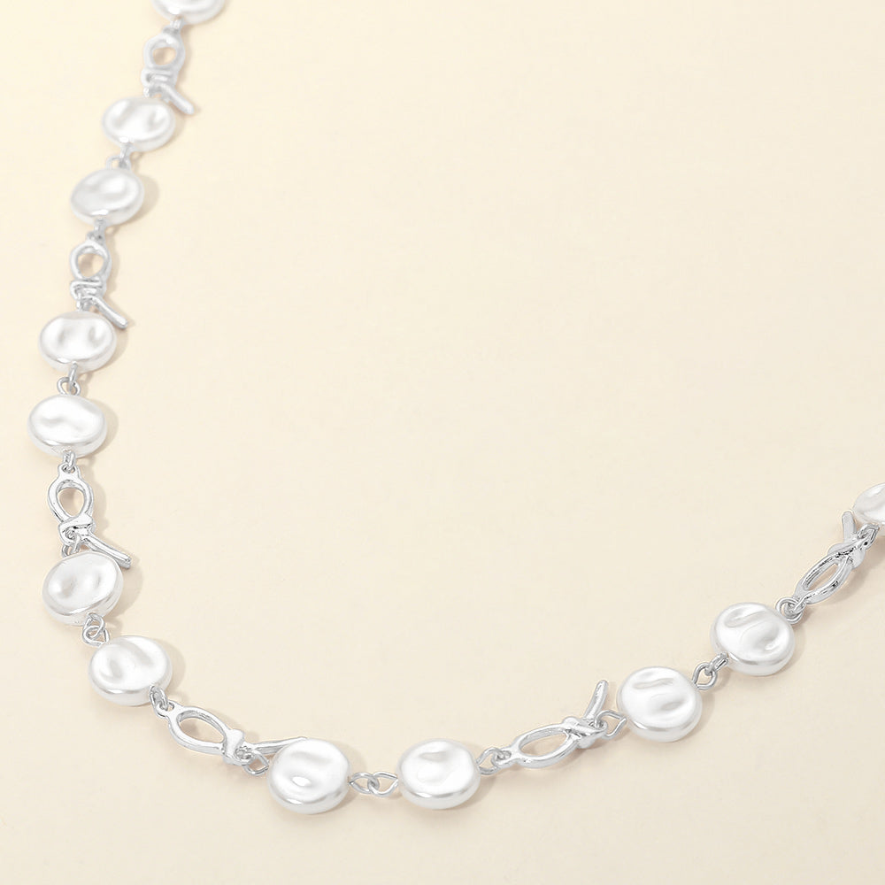 Pearl Disc Abstract Charm Link Necklace