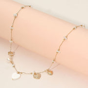 Heart Charm Delicate Bead Station Necklace
