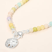 Textured Metal Sand Dollar Charm Pendant Beaded Necklace
