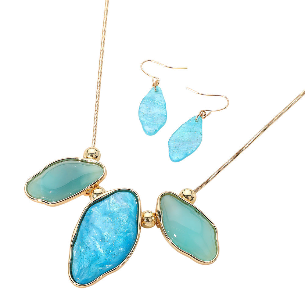 Abstract Sparkled Celluloid Acetate Pebble Link Pointed Adjustable Necklace