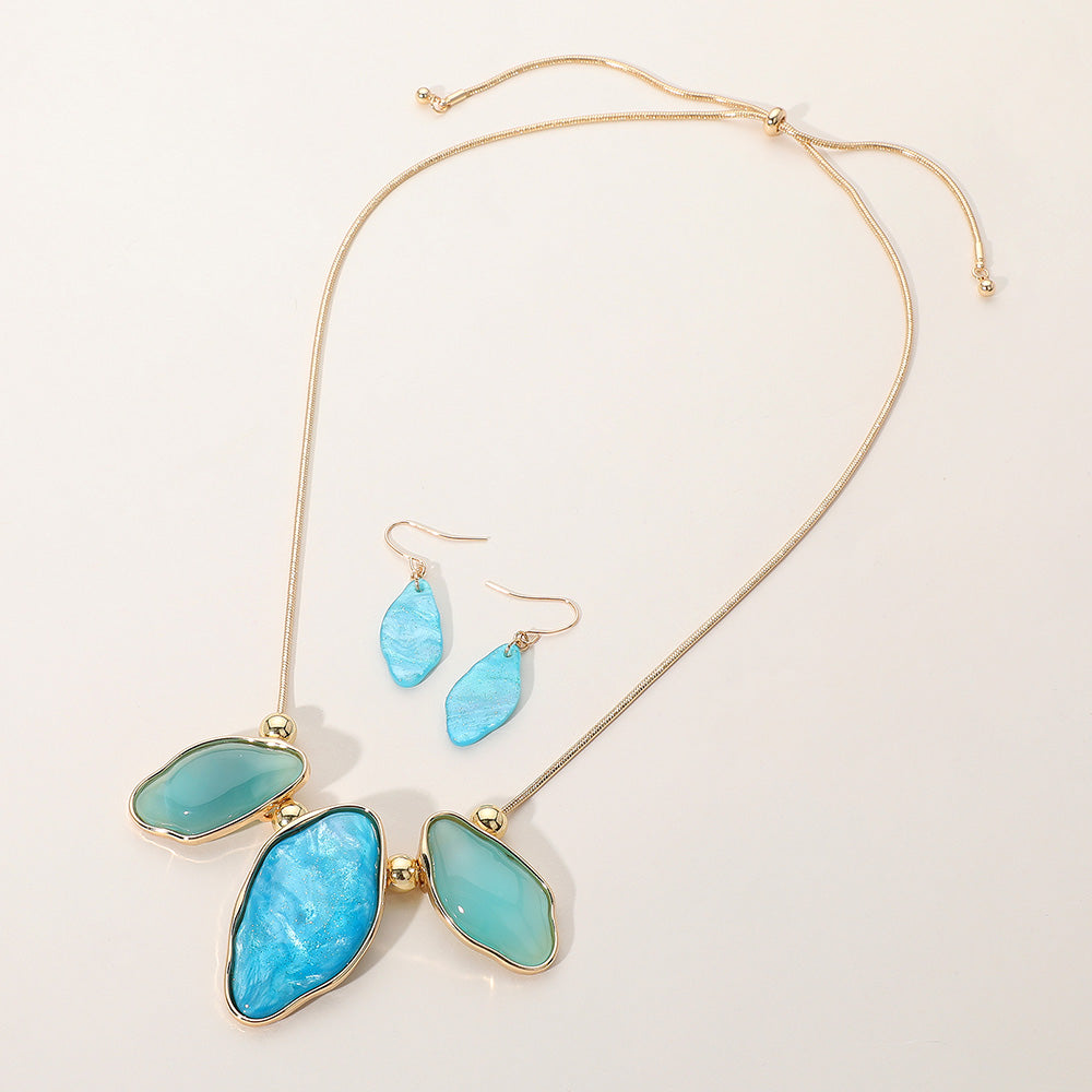 Abstract Sparkled Celluloid Acetate Pebble Link Pointed Adjustable Necklace