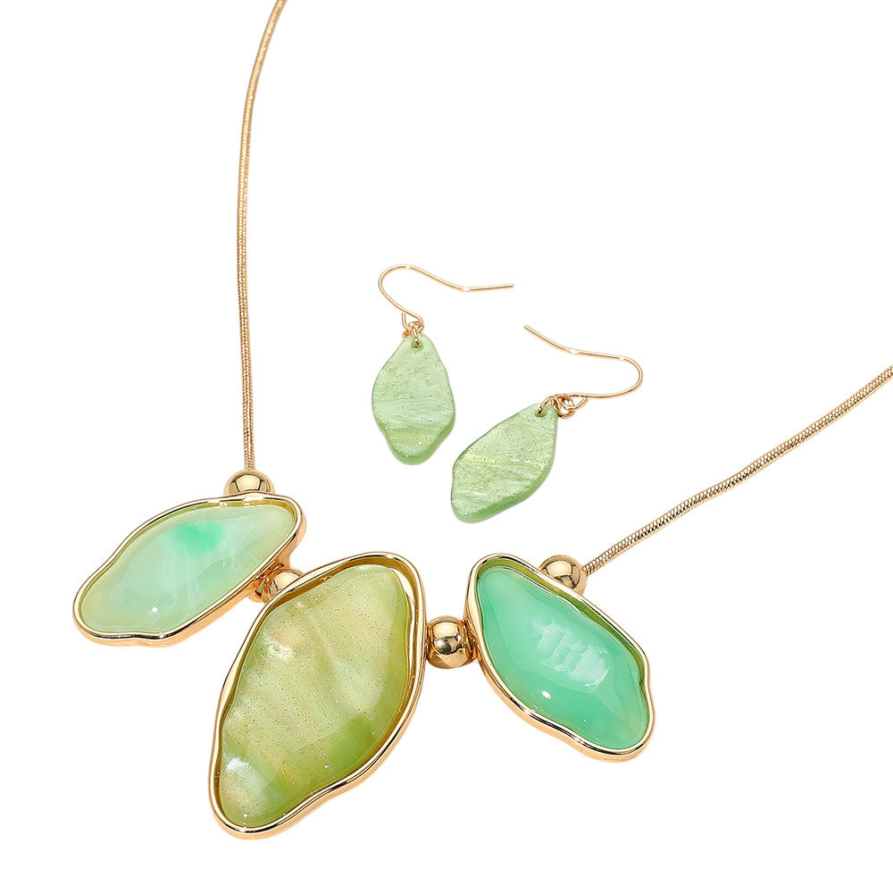 Abstract Sparkled Celluloid Acetate Pebble Link Pointed Adjustable Necklace