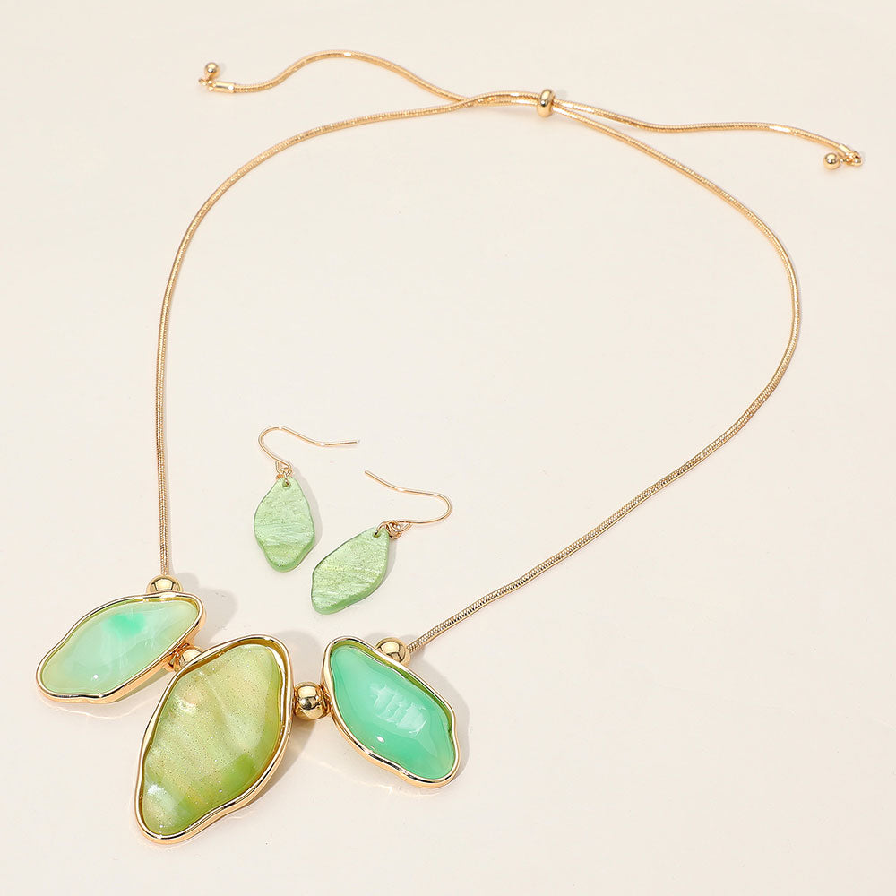 Abstract Sparkled Celluloid Acetate Pebble Link Pointed Adjustable Necklace