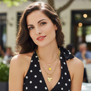 Heart Charm Round Stone Pendant Accent Layered Necklace