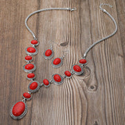 Bold Vintage Boho Oval Stone Link Cascading Statement Necklace