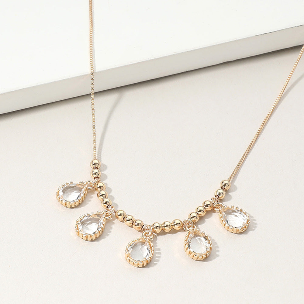 Teardrop Stone Cluster Charm Beaded Necklace