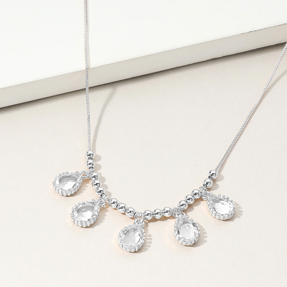Teardrop Stone Cluster Charm Beaded Necklace