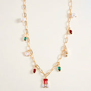 Christmas Pearl Charm Station Paperclip Chain Necklace