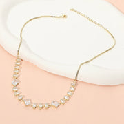 Stainless Steel Mixed Shape Faceted Gem Link Necklace
