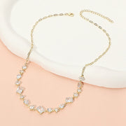 Stainless Steel Mixed Cut Gem Link Necklace