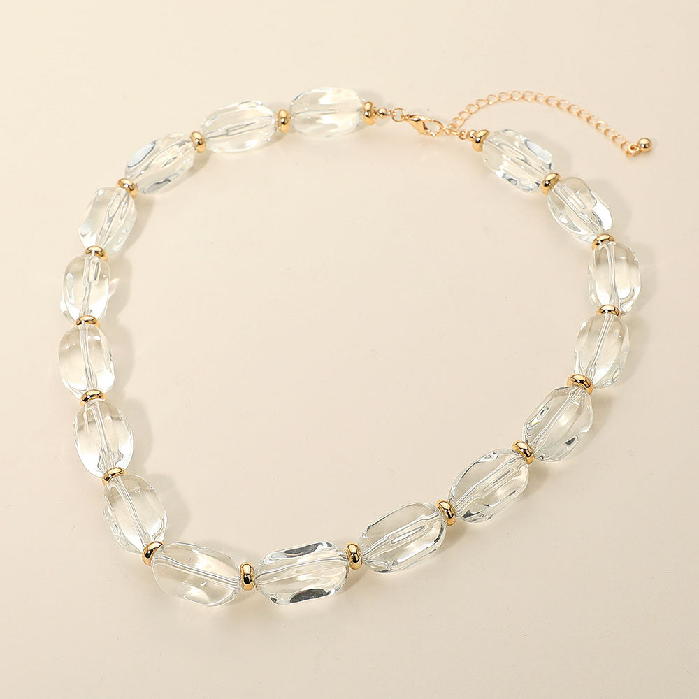 Translucent Resin Pebble Beaded Statement Necklace