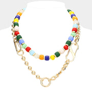 Metal Link Colorful Beaded Double Layered Necklace