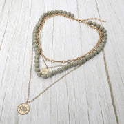 Round Evil Eye Square Pendant Wooden Beaded Multi Layered Necklace