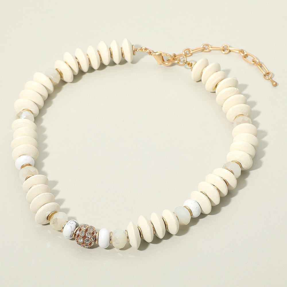 Paved Stone Ball Centered Mixed Beaded Statement Necklace